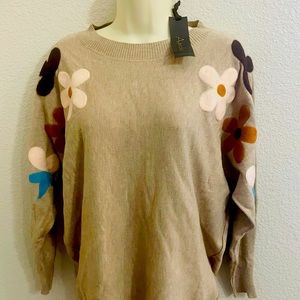 New with Tags ! Aaeda  Embroidered Sleeve Sweater Medium- Stunning and sooo Soft